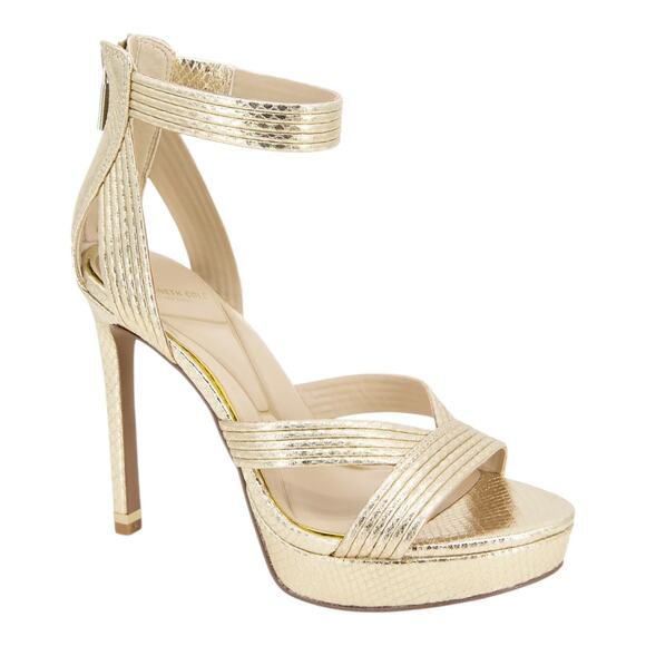 Kenneth Cole Women's Nadine Strappy Platform Sandals Gold Snake Size 8 - Picture 1 of 5
